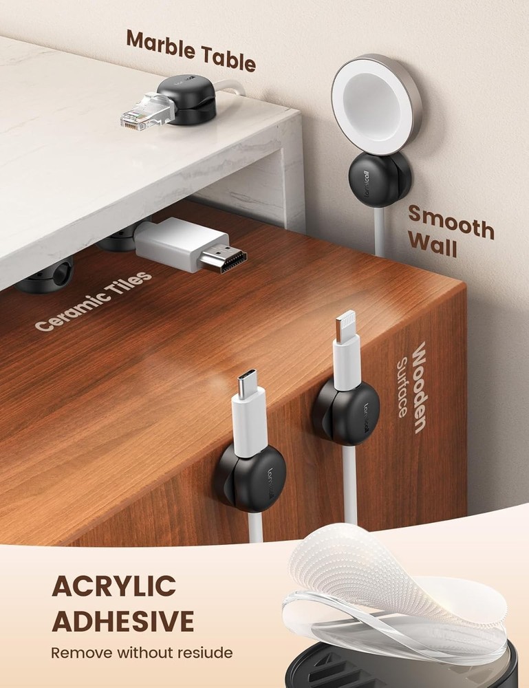 Compact Spring Cable Management Clips - 6Pack for Desk & Nightstand Organization