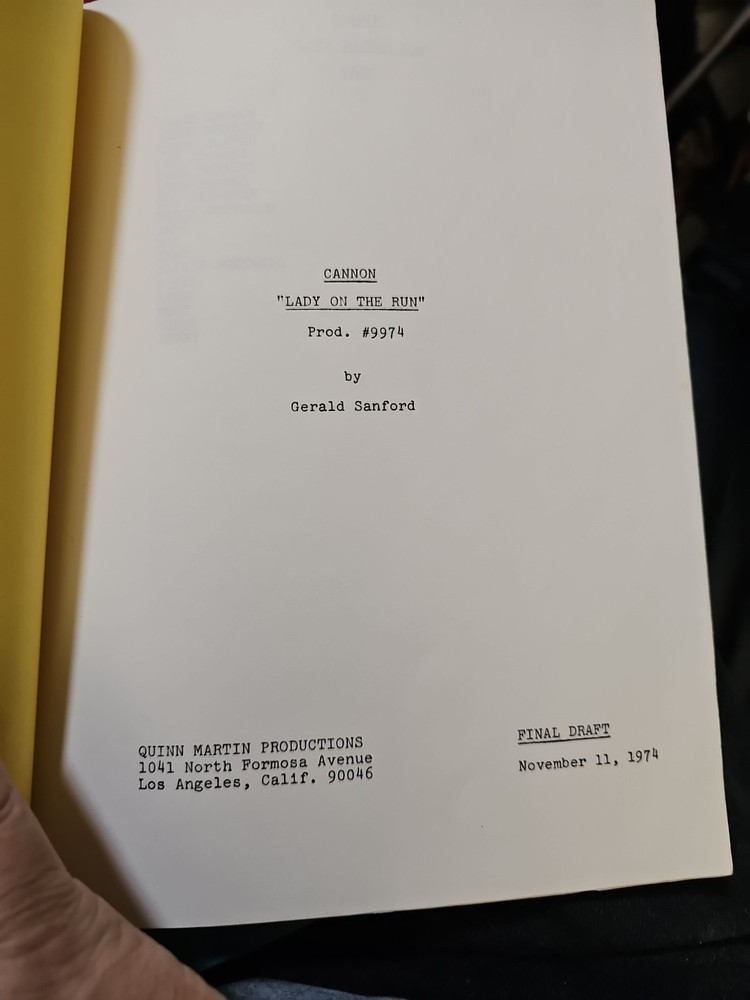 CANNON Script Final Draft 1974 Written By Gerald Sanford W/Call Sheet
