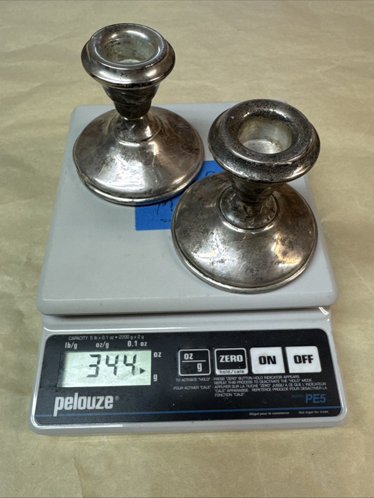 Pair Antique Sterling Silver Weighted Candlesticks, Beautiful!
