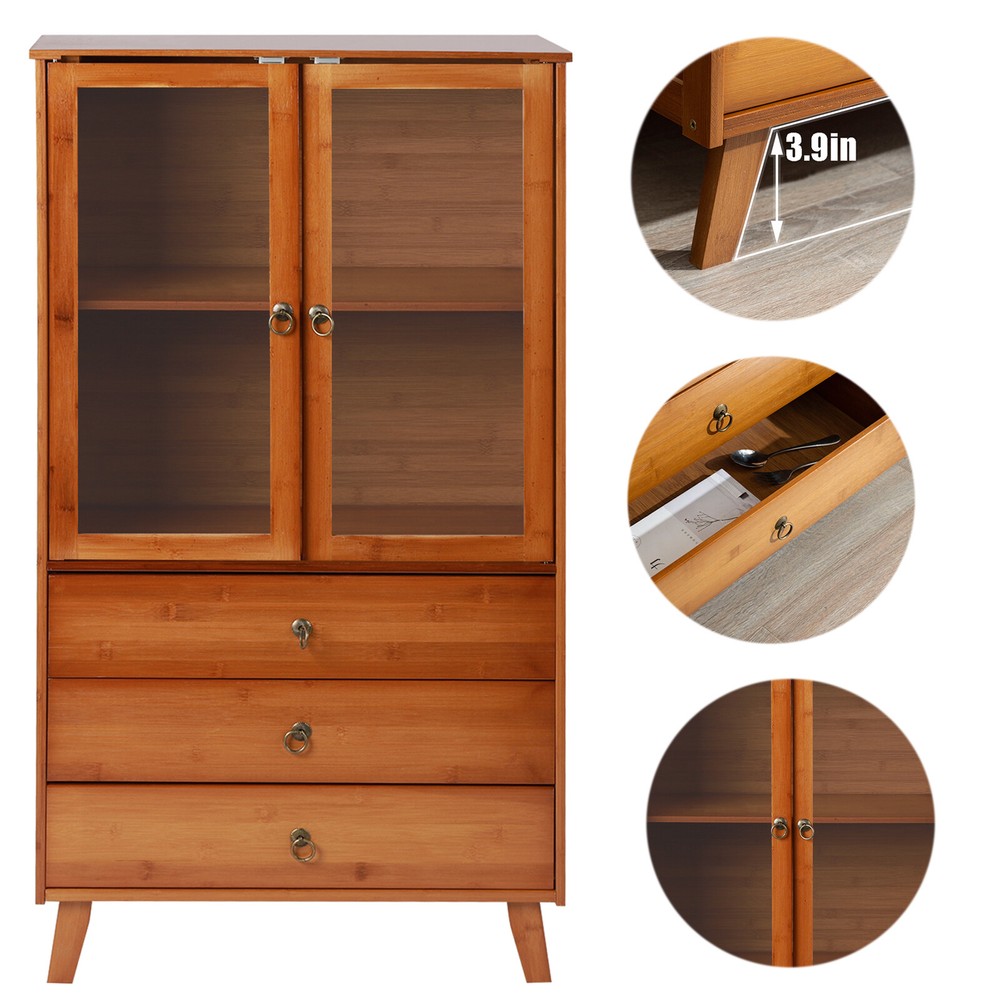 Bamboo Kitchen Buffet Hutch  Storage Cupboard Cabinet Server Sideboard w/ Drawer