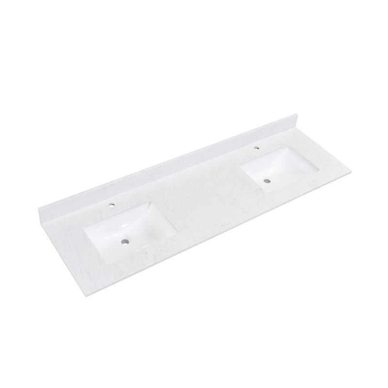 73 in. Composite Stone Double Basin Vanity Top in White with White Basins