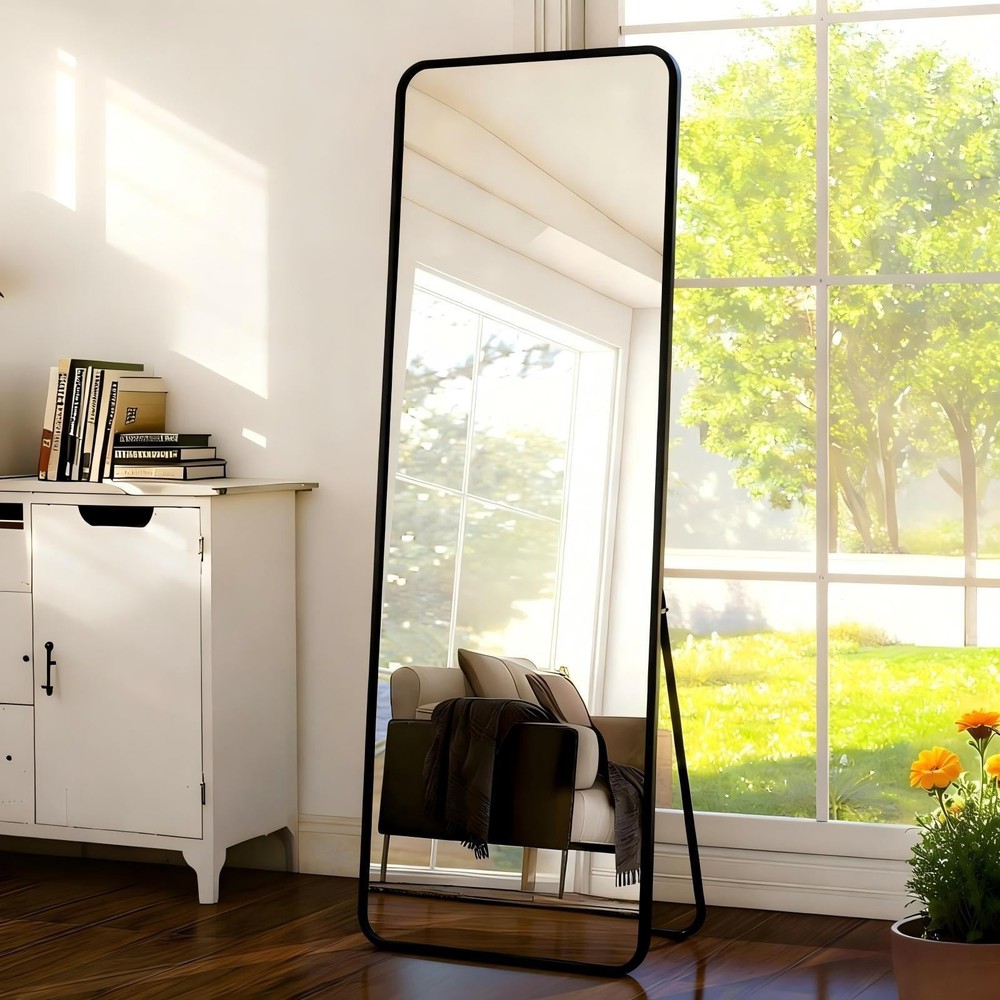 59"x 16" Rectangular Full Length Mirror W/ Round Edge Floor Mirror W/ Aluminum