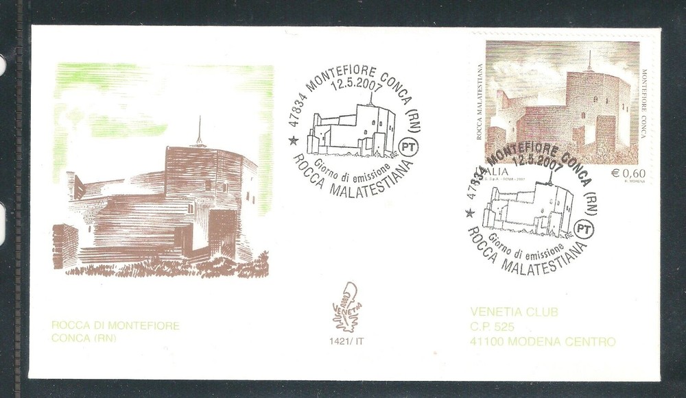 2007 ITALY FDC VENETIA ROCCA MONTEFIORE CONCA ENVELOPE 1421 IT