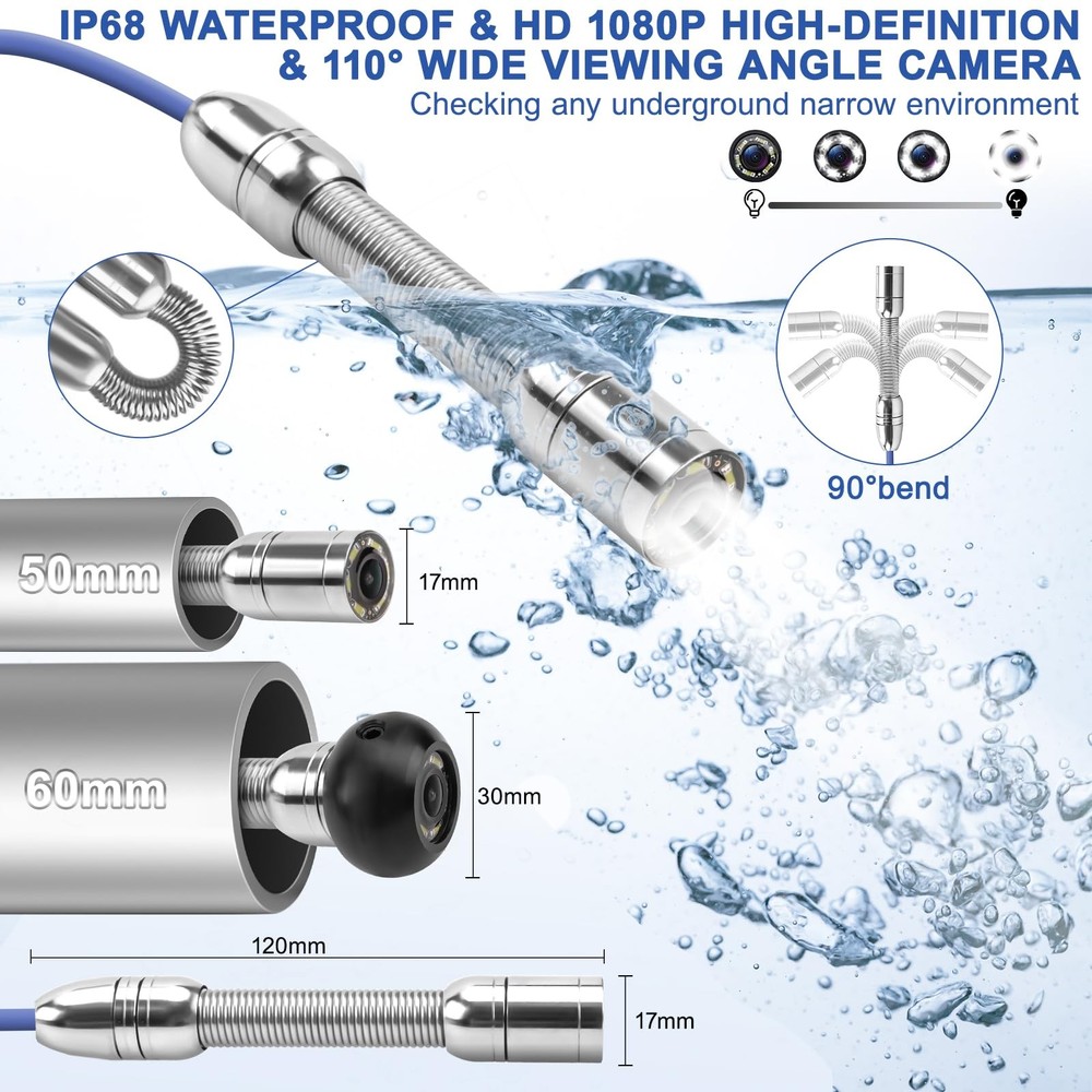 Sewer Camera w/DVR Function, 4.3" HD 1080P Screen Pipeline Inspection Camera,...
