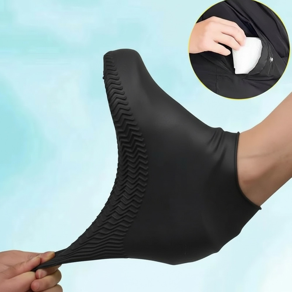 2PCS Waterproof Silicone Shoe Covers Reusable Non-Slip Rain Boot Protector Black
