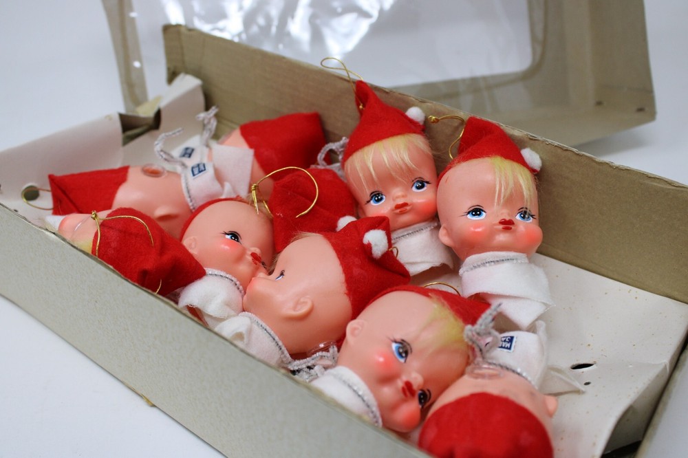 Vintage Elf/Pixie Light Covers W/10 Light String Made Japan Red Hats Woolworth