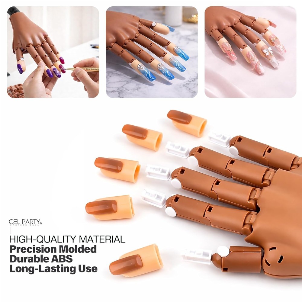 Flexible Nail Practice Hand with Clamp Silicone Training Hand with 100 Tips