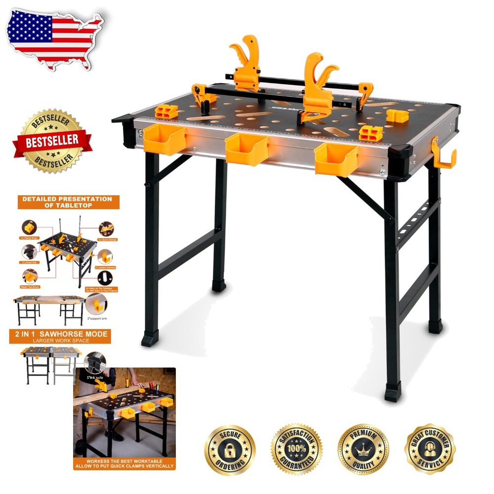 Portable Workbench 1000lb Heavy Duty Folding Work Table 2 Clamps