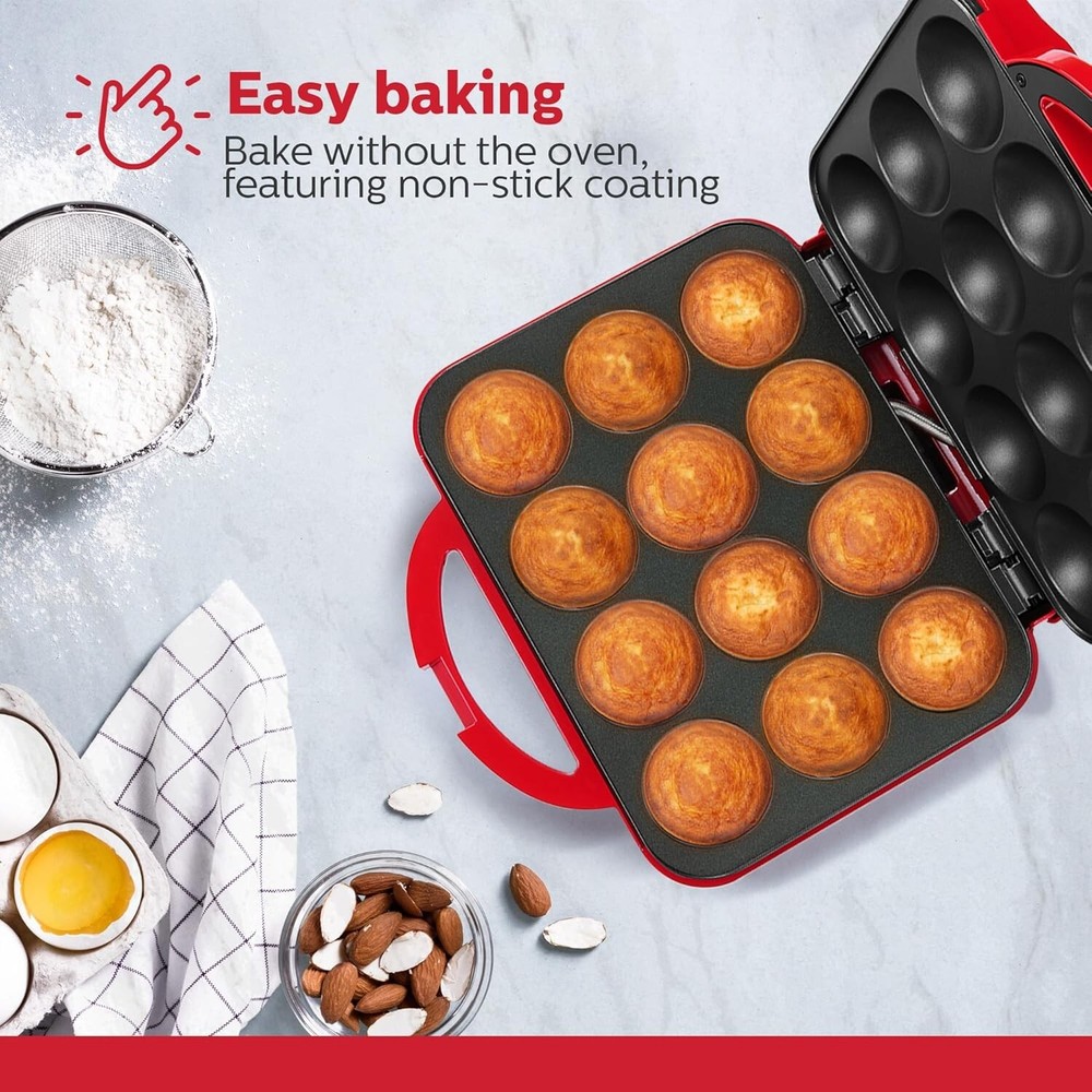 Cupcake Maker, Non-Stick Coating, Red - Makes 12 Full Size Cupcakes, Muffins