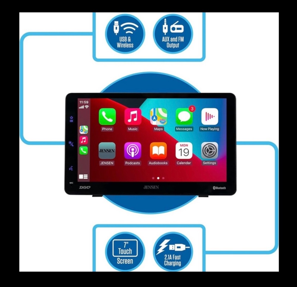 JENSEN JDASHCP 7-inch Portable Wireless Apple CarPlay Android Touchscreen | Dash