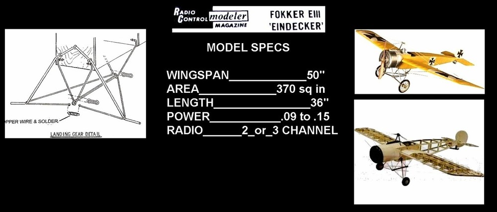 RC Clear Printed plans FOKKER EIII EINDECKER wingspan 50"