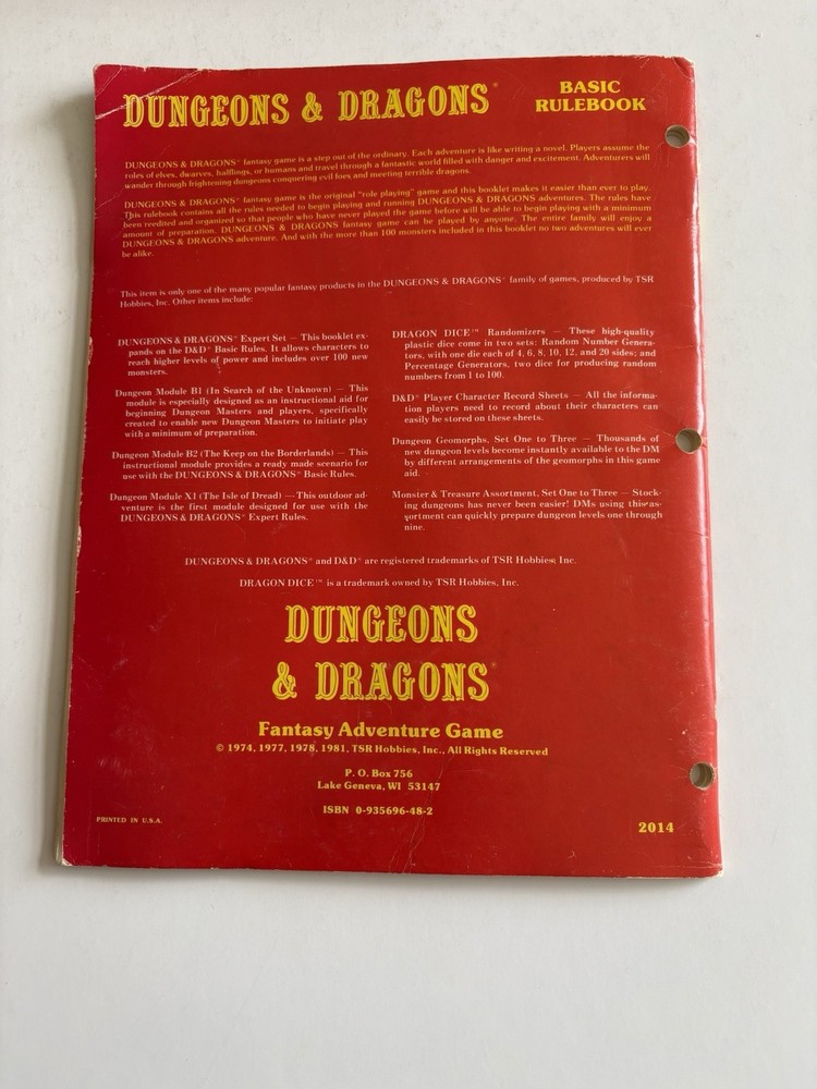 Dungeons and Dragons Basic Set TSR 1981
