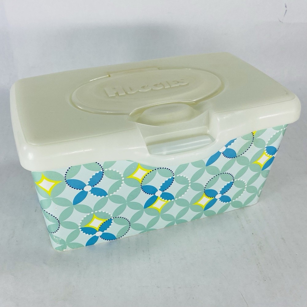 Huggies Empty Wipe Container Pop Top Design Refillable Geometric Blue Green