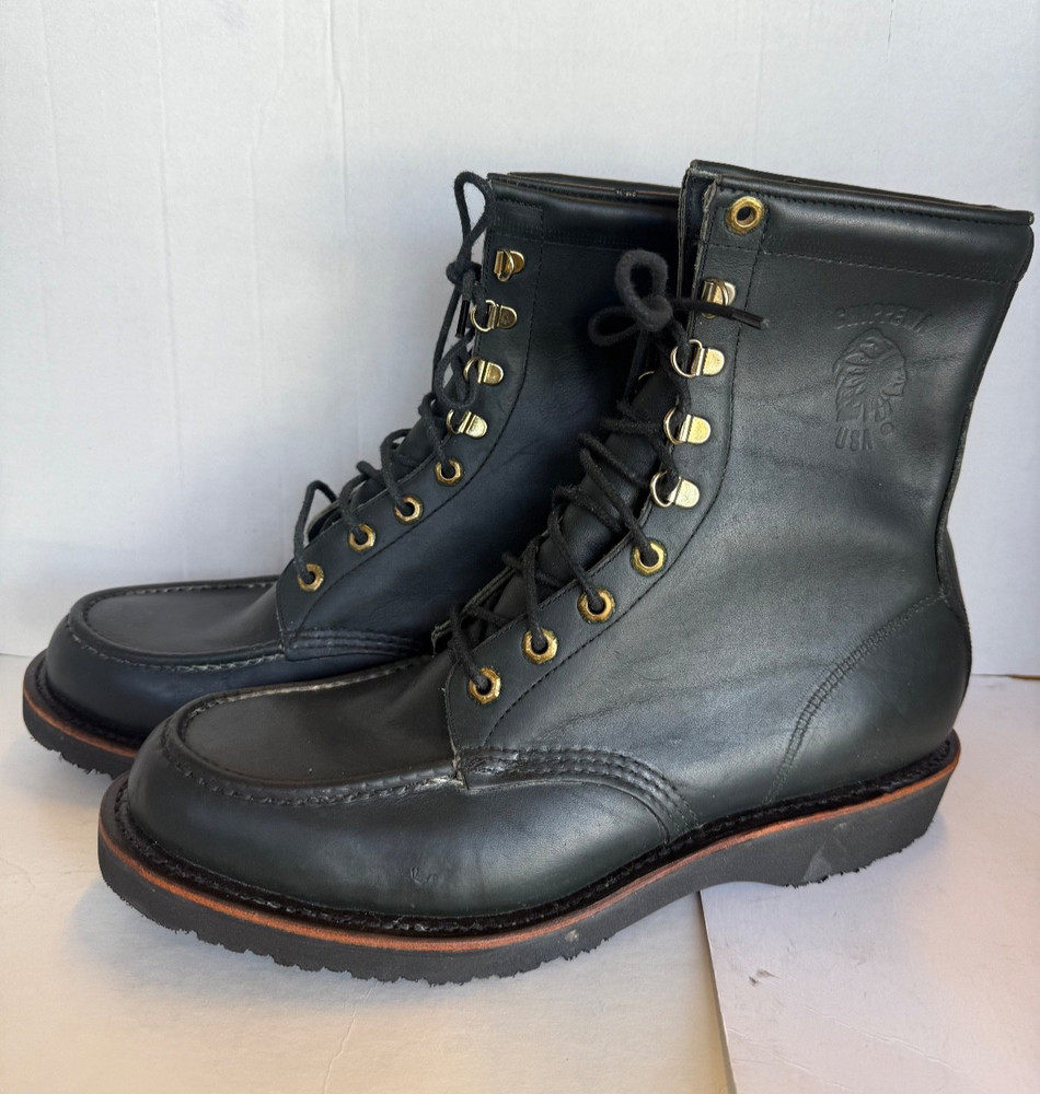 Chippewa Black Leather Highlander Work Boots - Vibram Men's Size 10D With Box