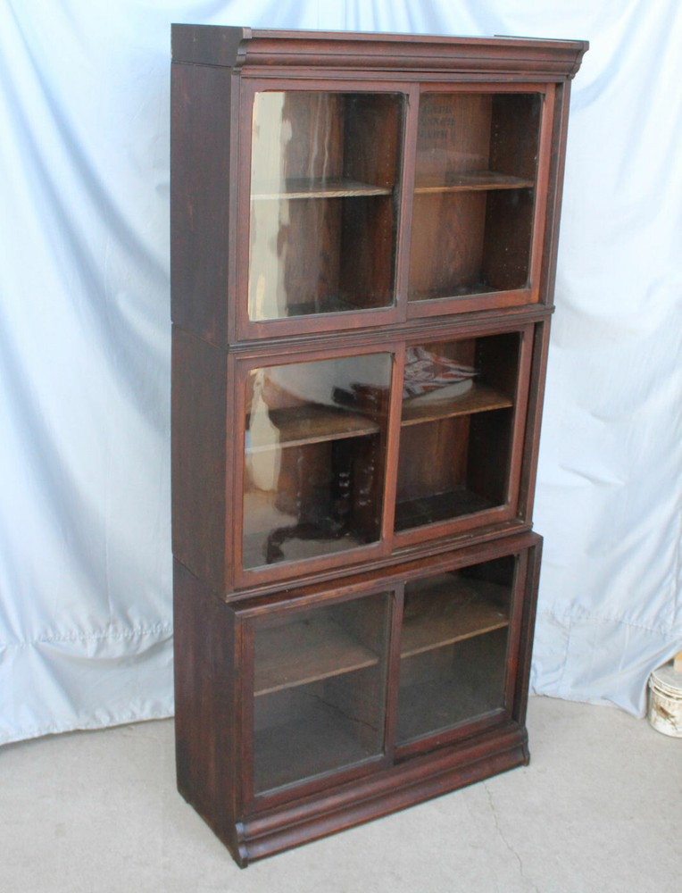 Antique Oak Sectional Bookcase – Danner – Sliding Doors - original finish