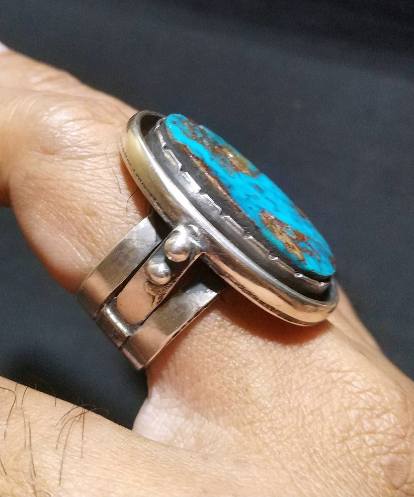 Persian Turquoise Sterling Silver Ring Large Statement Ring Size 11
