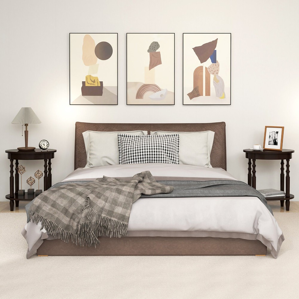 2 PCS 2-Tier End Table Oval Compact Sofa Side Nightstand w/ Storage Shelf