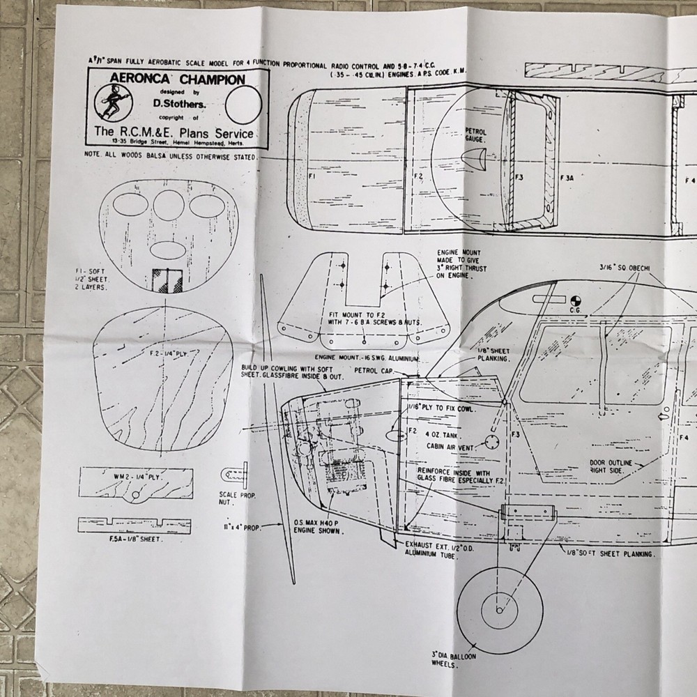BLUEPRINTS / PLANS ONLY-Aeronca Champion RC Model Design 24x58