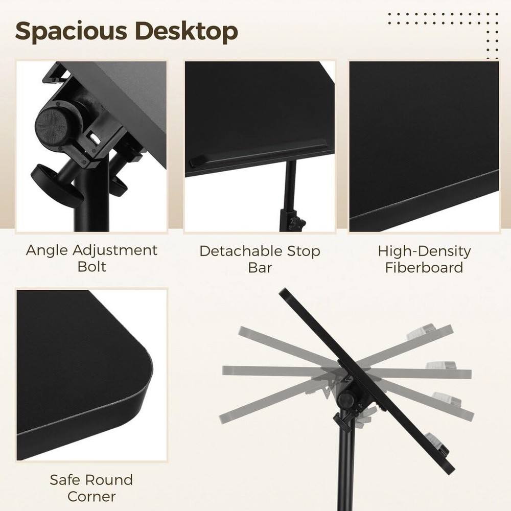 Mobile Podium, Adjustable Standing Desk with Caster Wheels, Adjustable Height...