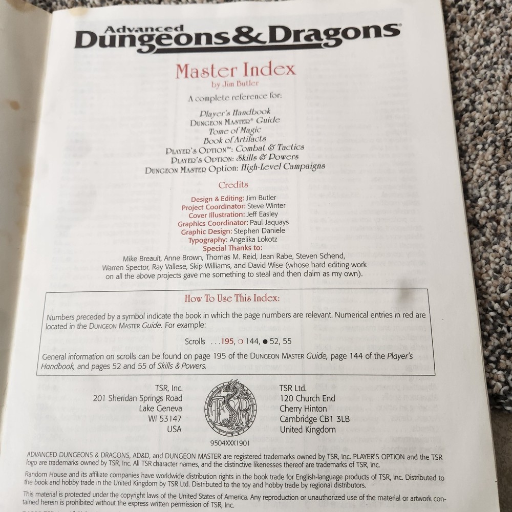 AD&D Advanced Dungeons & Dragons Dungeon Master Screen & Master Index