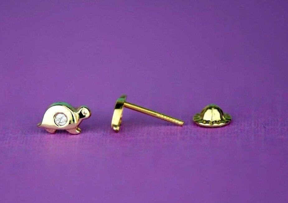 14k Yellow Gold CZ Turtle Stud Earrings