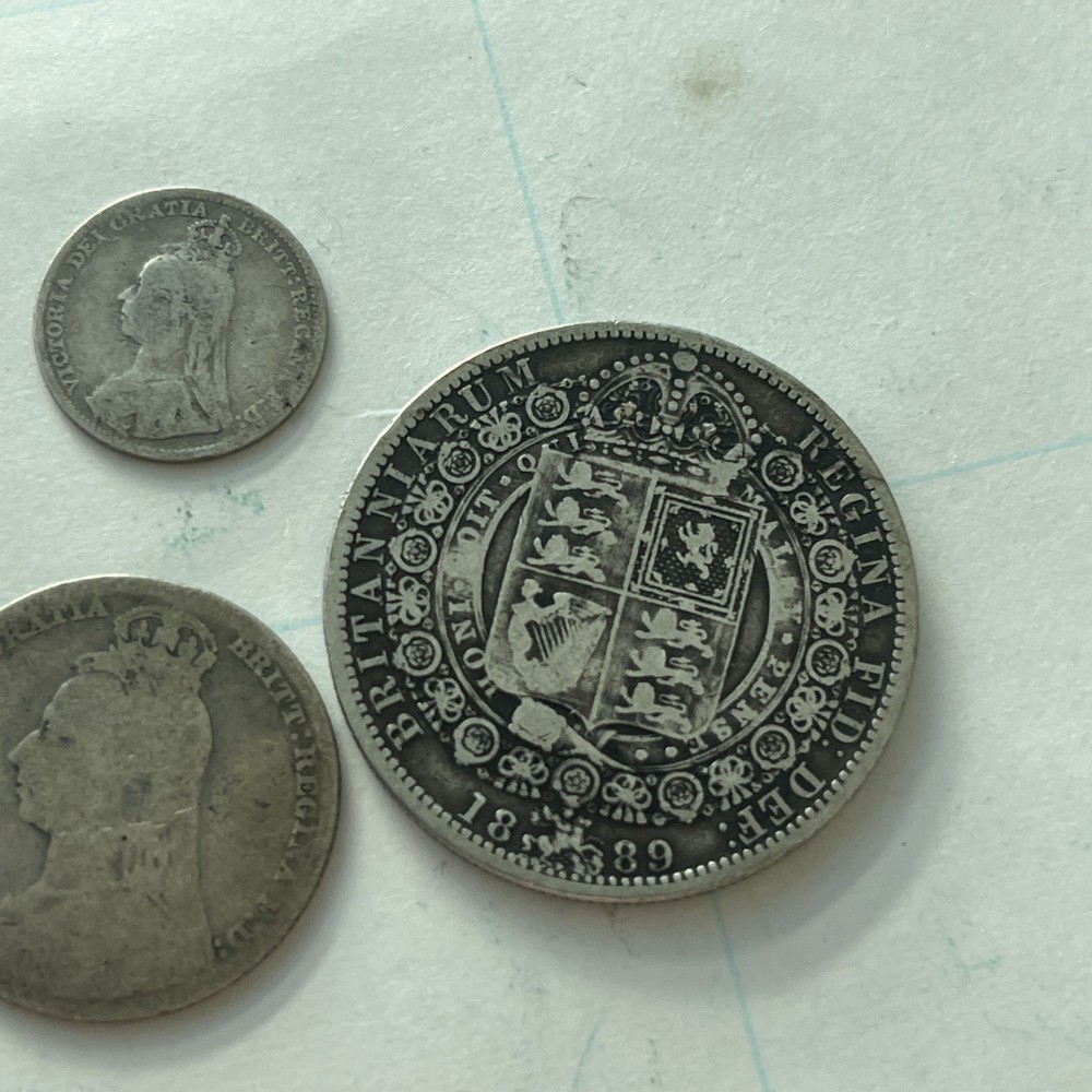 1889 Silver British Coin Set Half Crown Shilling Three Pence
