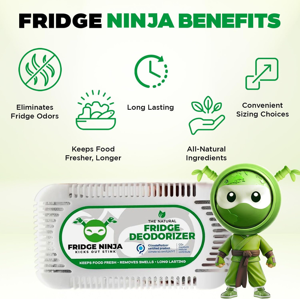 Fridge Ninja Fridge Deodorizer (2 Pack) - More Effective than Baking Soda - Natu