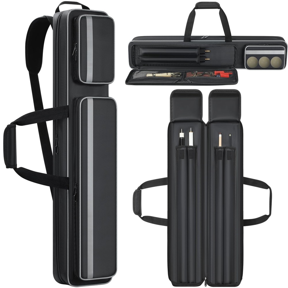 Pool Cue Case Soft 2x2, Pool Stick Bag with Multi-pocket for 2 Butts and 2 Sh...