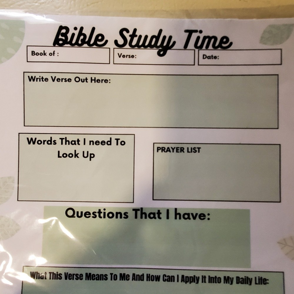 Bible Study Time Notepad 50 Sheets Devotional Prayer Journal Leaf Design Green