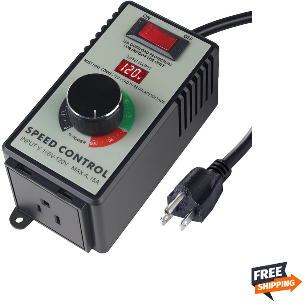 120V AC Motor Speed Controller with LED Display & Overload Protection, 15A Max