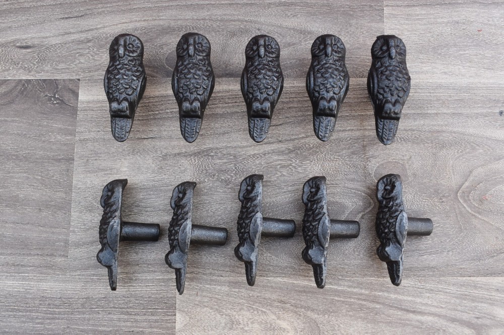 Vintage OWL Shape cast iron cabinet drawer door knobs handles pull rustic 10 pcs