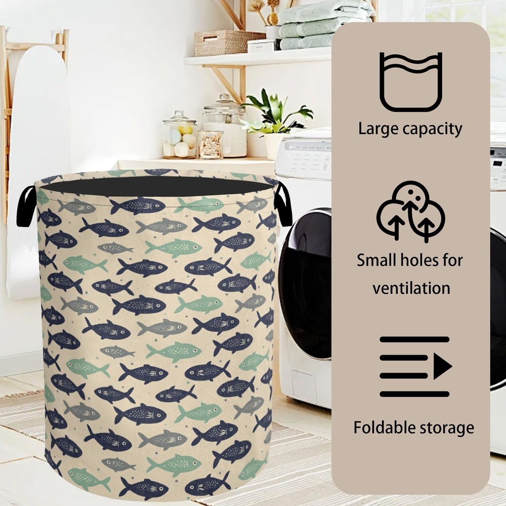Cute Japanese-Style Fish Foldable Laundry Hamper - Waterproof Fabric Storage ...