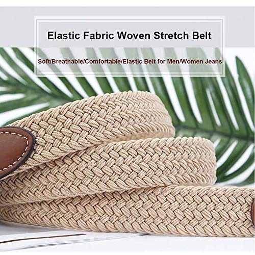 2 Pack 1'' Narrow Width Elastic Belt, Stretch Medium 36"-38" Black/Khaki