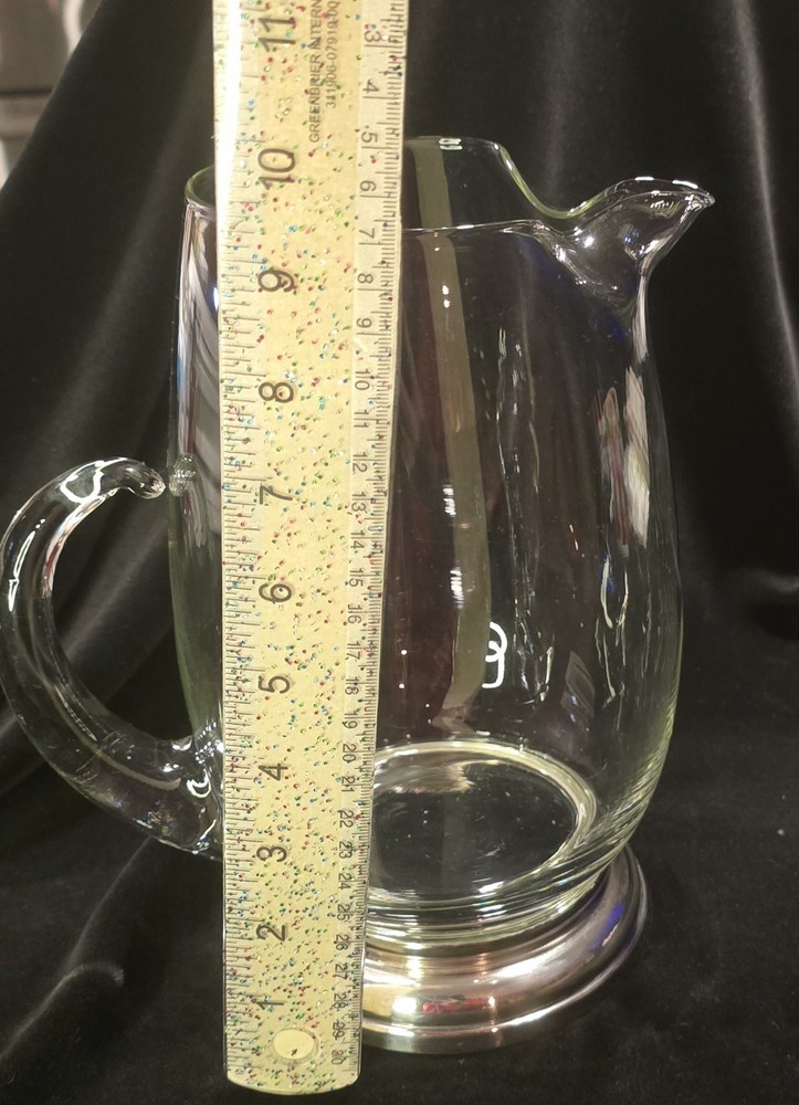 Large Glass Water Pitcher Silver Plate Base