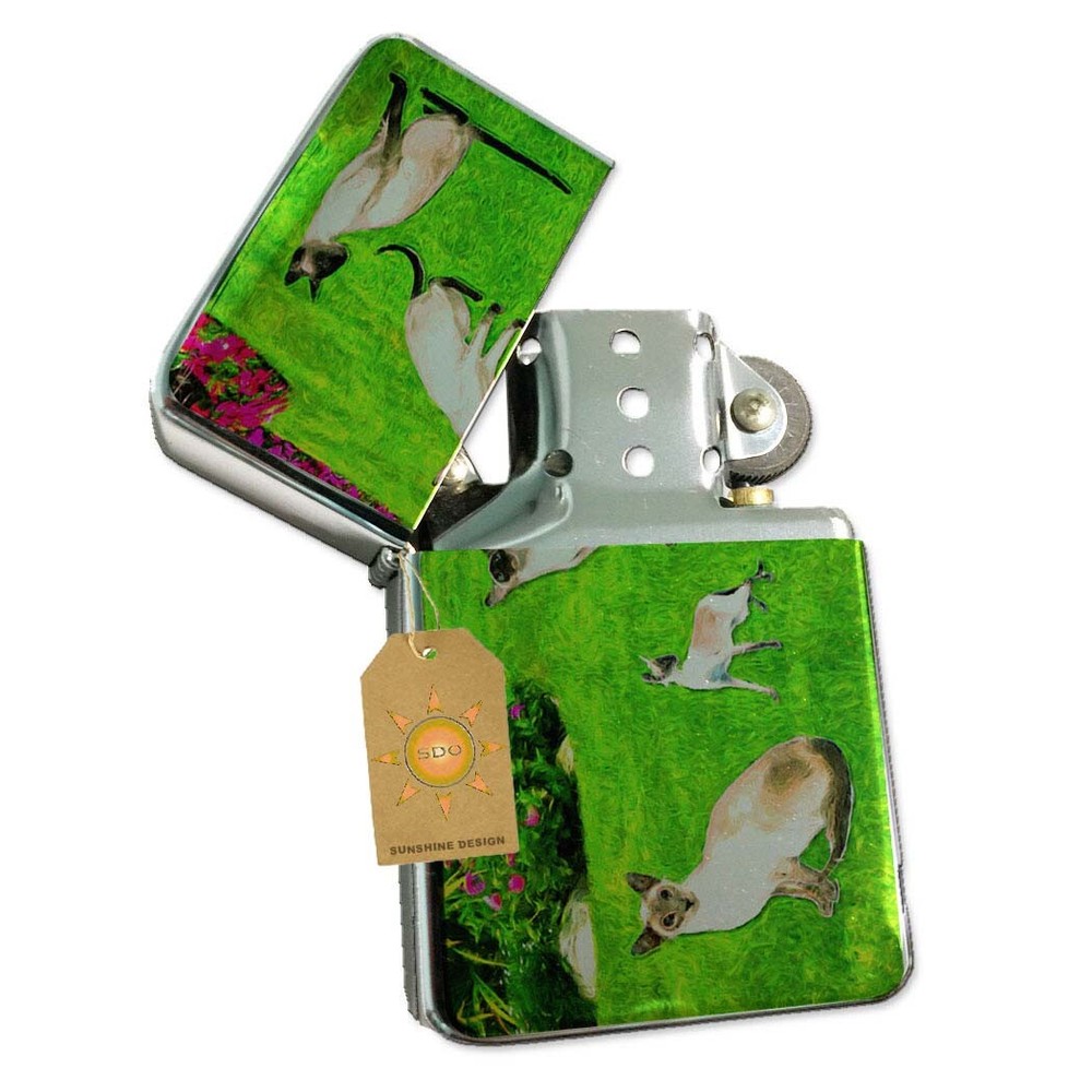 Siamese Garden Kitties Pocket Lighter Silver Refillable