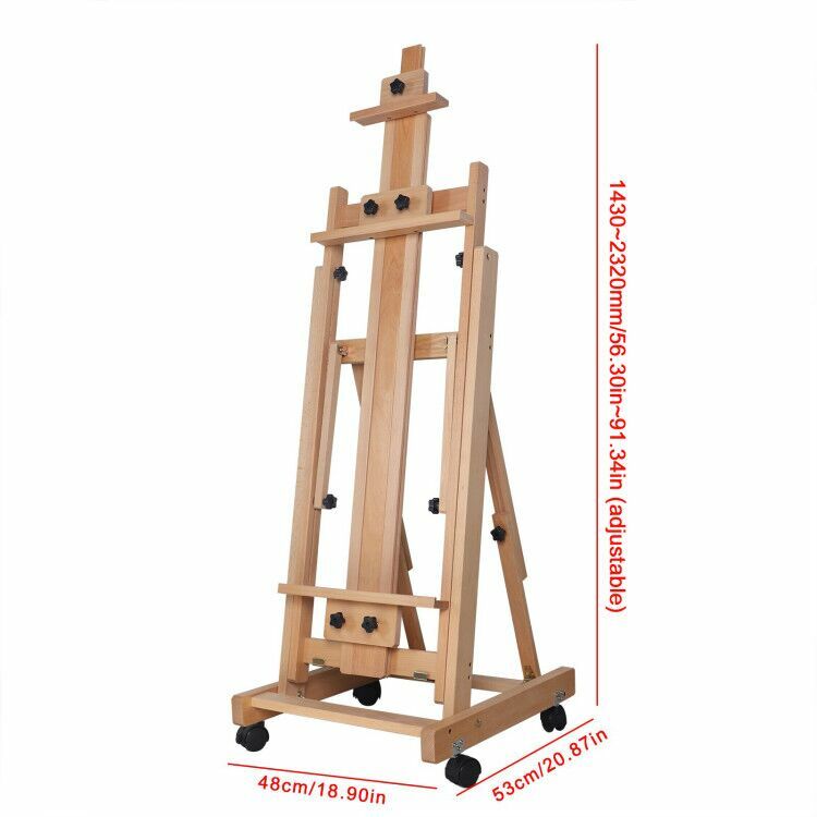 Extra Large Studio H-Frame Easel Adjustable Solid Beech Wood Artist Easel Movabl