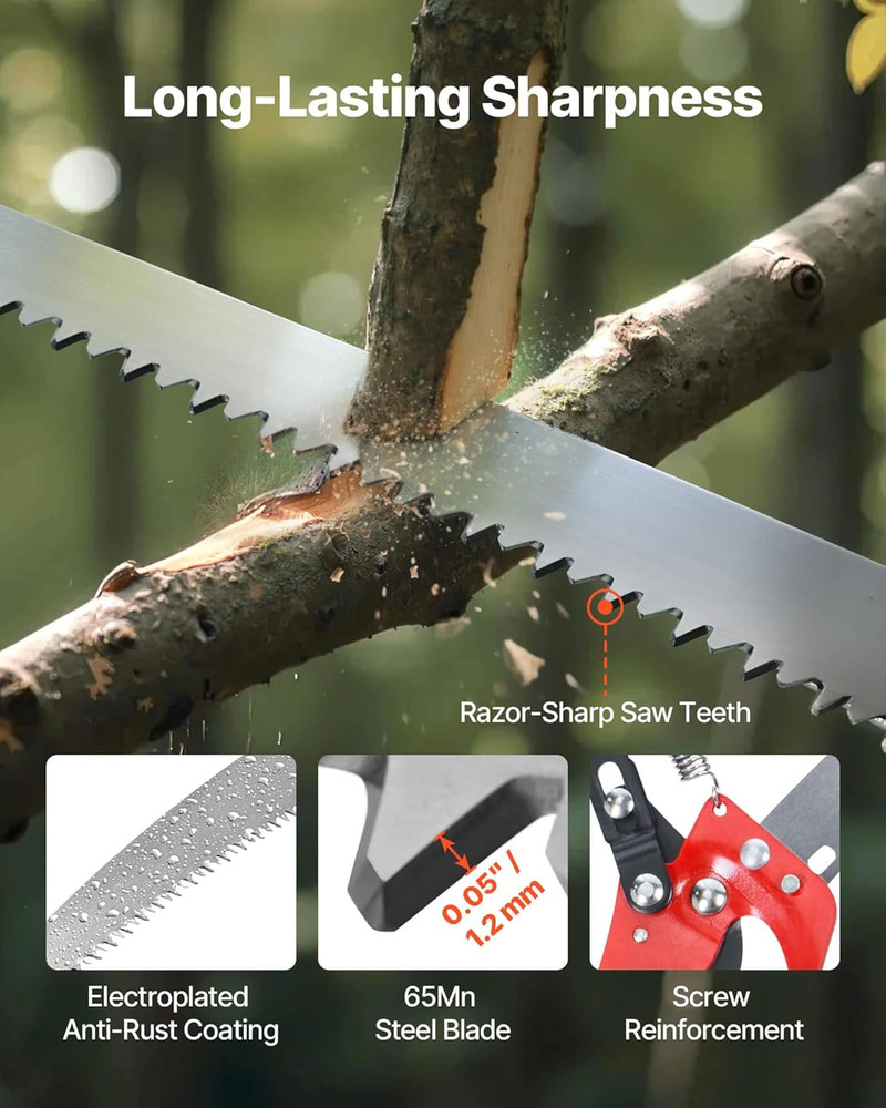 Manual Pole Saw, 3.87-27 Ft Extendable Pole Tree Pruner with Scissors, Sharp 65M