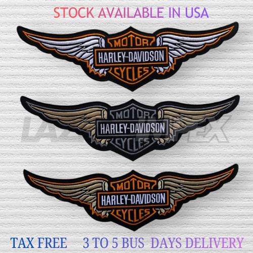 Harley Davidson 15" Wing Three Diffrent Colors Embroiderd Patches Iron & Sew On