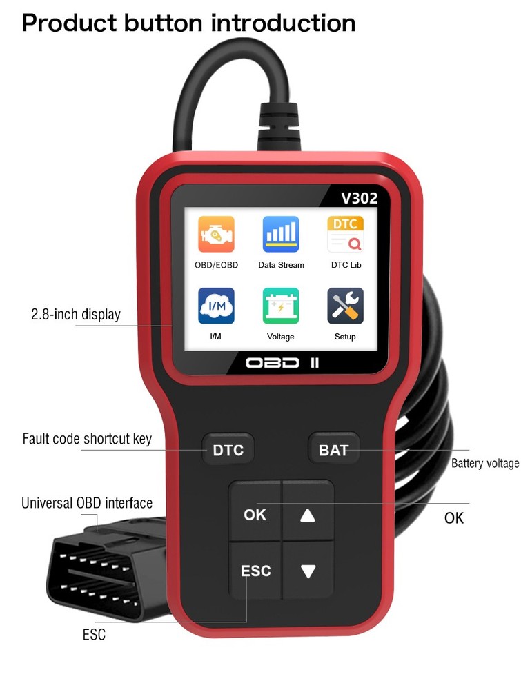 OBD2 Scanner Car Code Reader Battery Voltage Test O2 Sensor Live Data EVAP Test