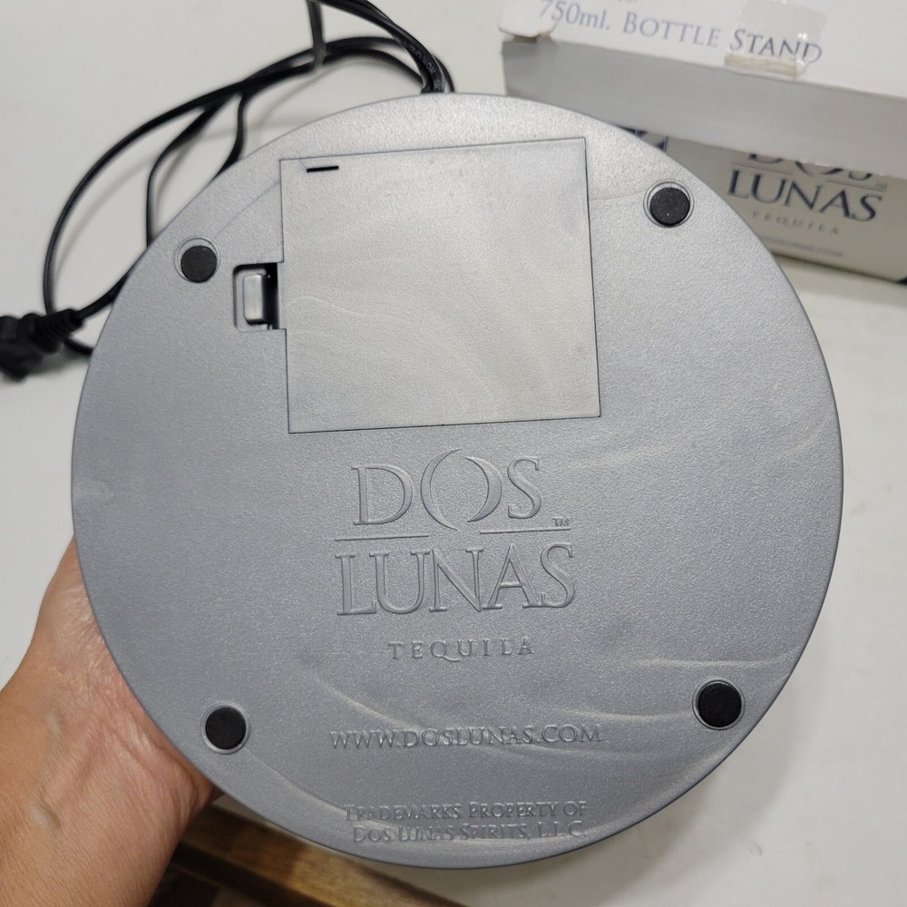 Working Dos Lunas Tequila Bottle Light Up Stand Holder Display Silver