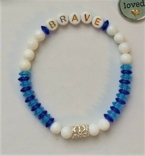 Brave Mom Stretchy Charm Bracelet Stack and Key Ring-Blue