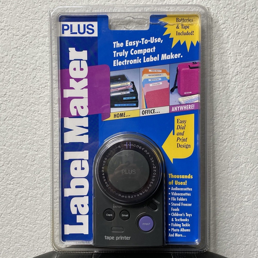 Vintage 1995 PLUS Electronic Handheld Compact Label Maker with Tape NOS