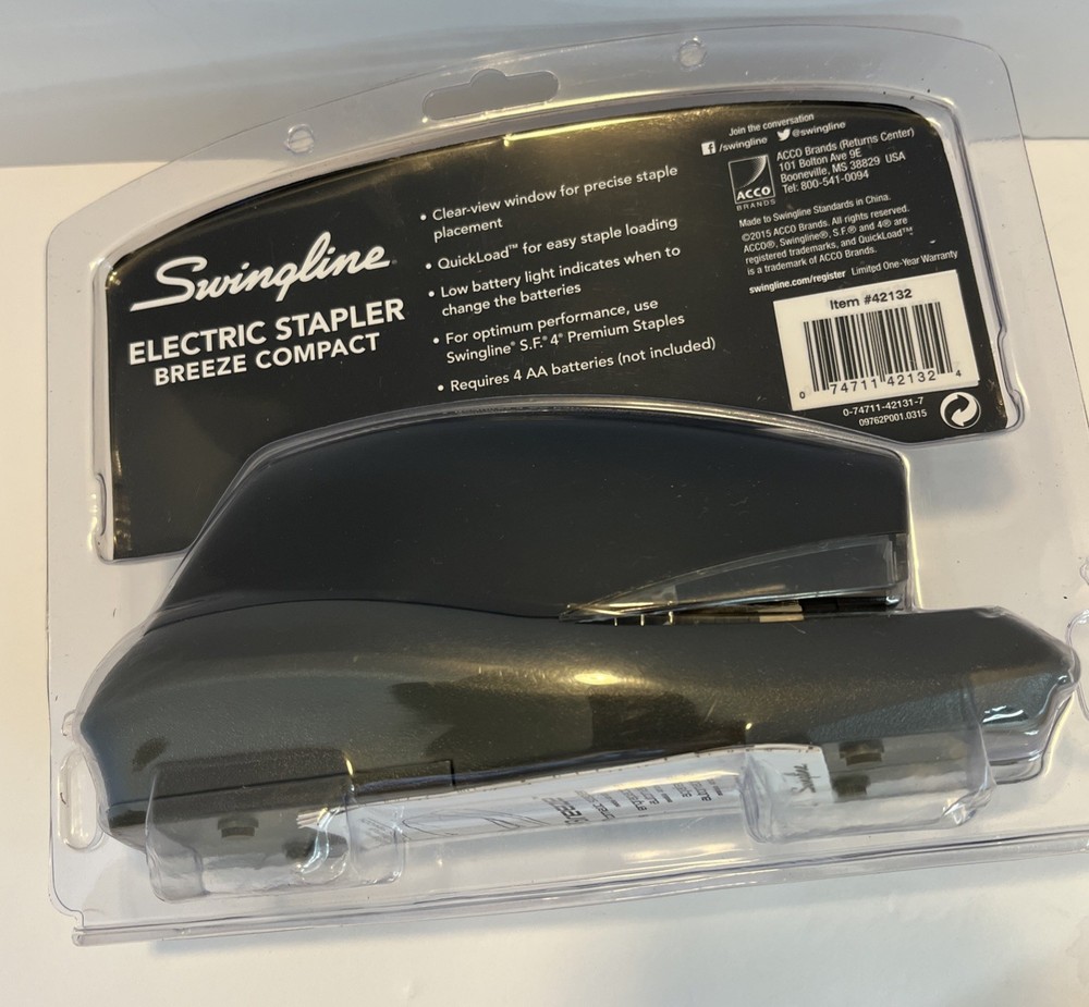 Swingline SWI42132 Breeze Automatic Stapler 20 Sheets Black Needs Batteries