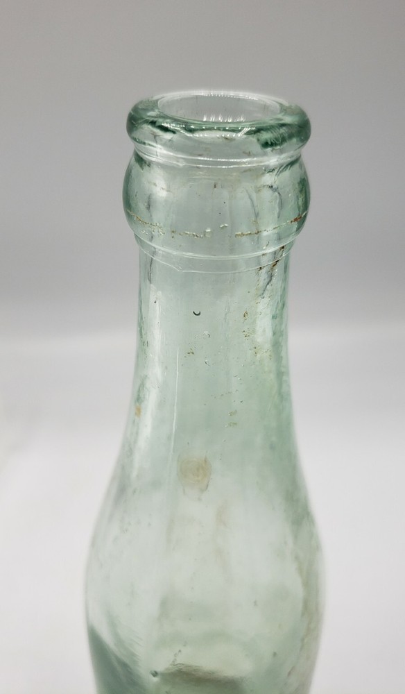 Vintage Pluto Water Light Green Glass Bottle 8" H Devil Embossed on Base