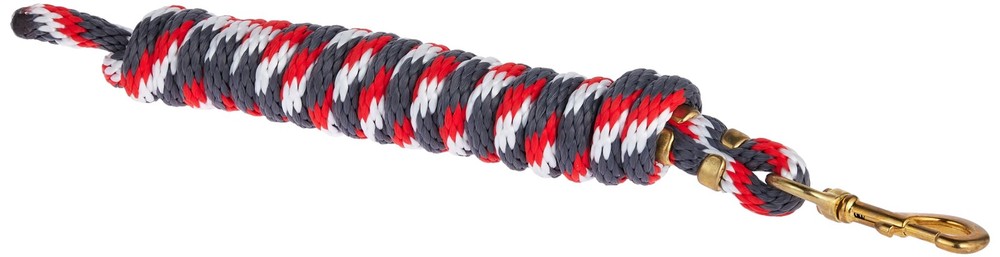Poly Lead Rope w/ Solid Brass 225 Snap, Graphite/Red/White - 5/8" x 10'