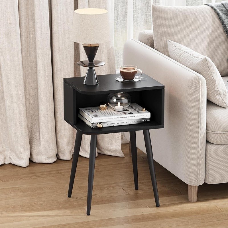 Multi-Functional Nightstand End Table W/ Storage Easy Assembly Home Office Black
