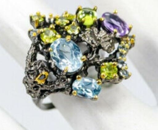 Blue Topaz 925 Sterling Silver Ring Size 6.25