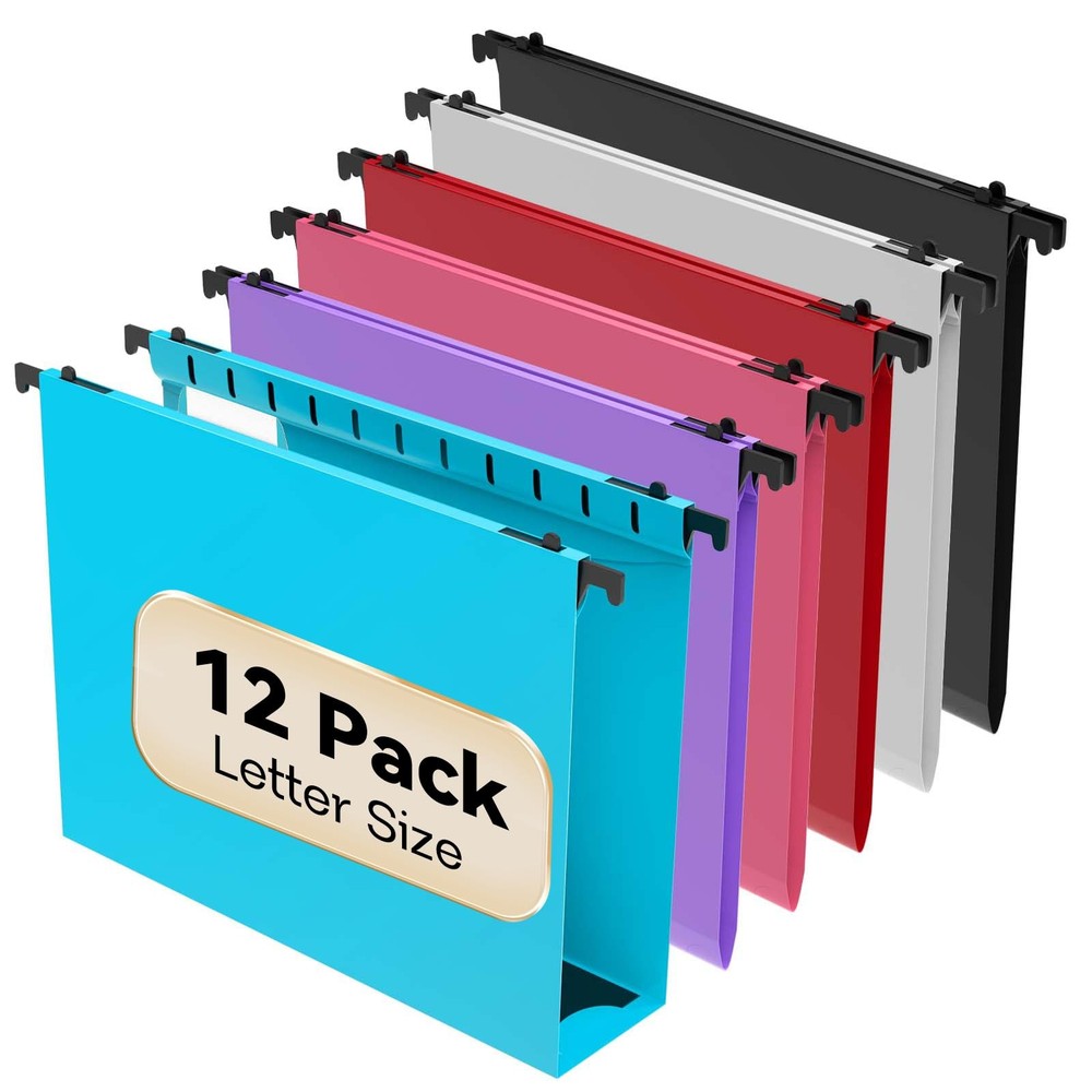 Extra Capacity Plastic Hanging File Folder Letter Size,12 Pack Reinforced Han...