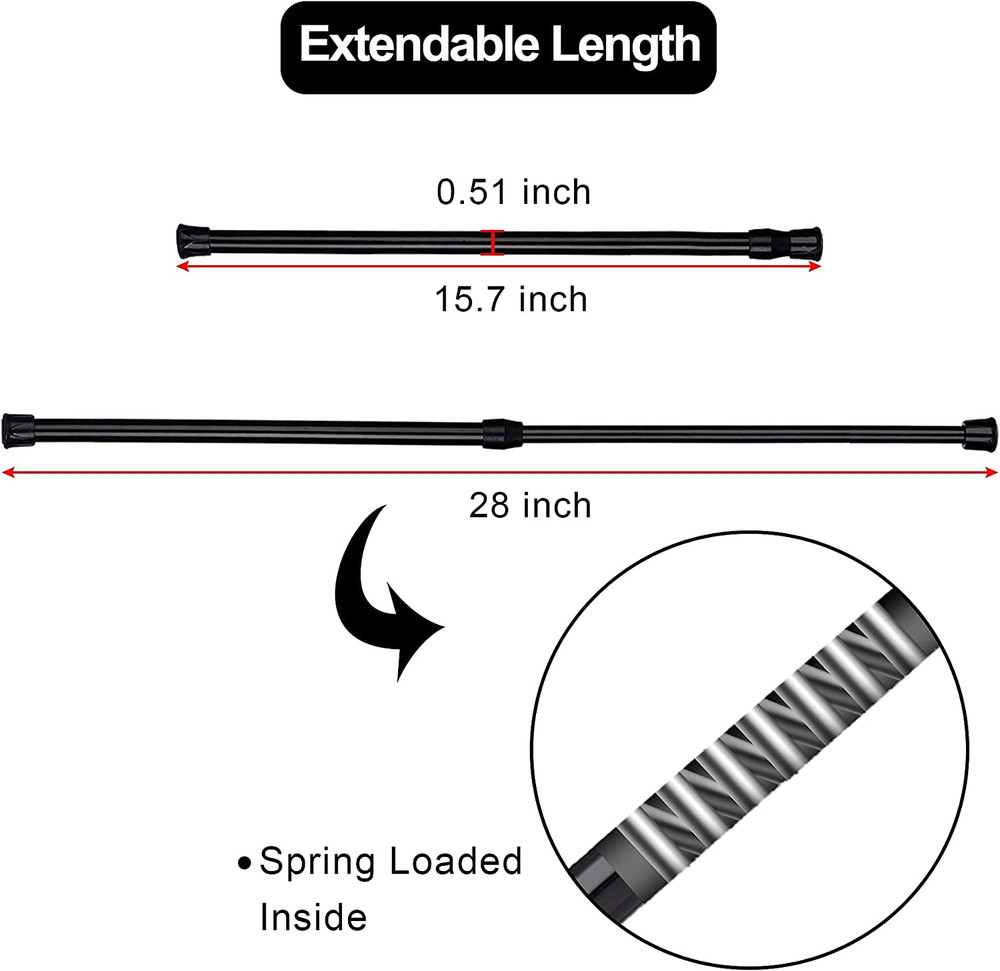 6 Pack Cupboard Bars Adjustable Spring Tension Rods Black Refrigerator Bar Exten