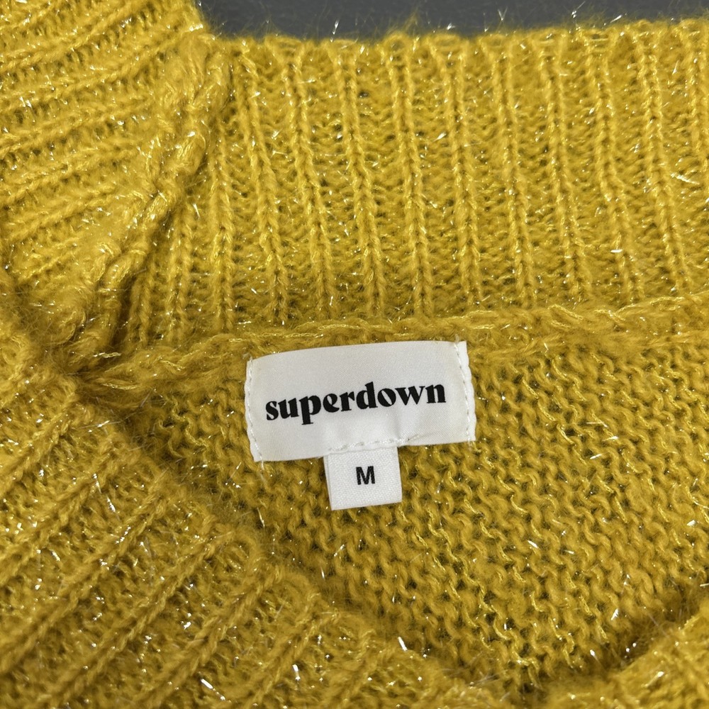 Superdown Women Yellow Pullover Sparkly Sweater Long Medium NWT